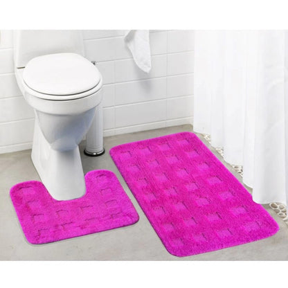 PKR Kart Polyester Knitted Bathmats Sets (Pink, Size: 16x24 In)