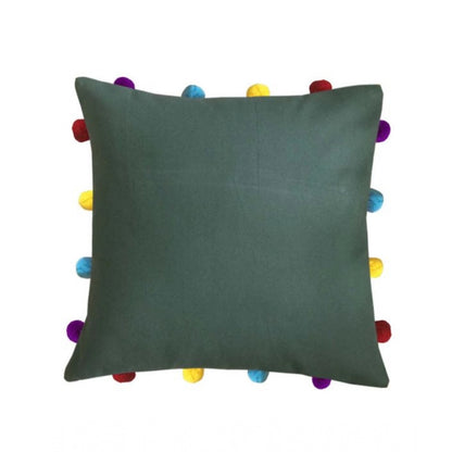 PKR Kart Cotton Solid Pom Pom Cushion Covers (Green, Size: 14x14 In)