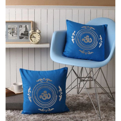 PKR Kart Pack Of_2 Cotton Printed Cushion Cover Sets (Blue, Size: 16x16 In)