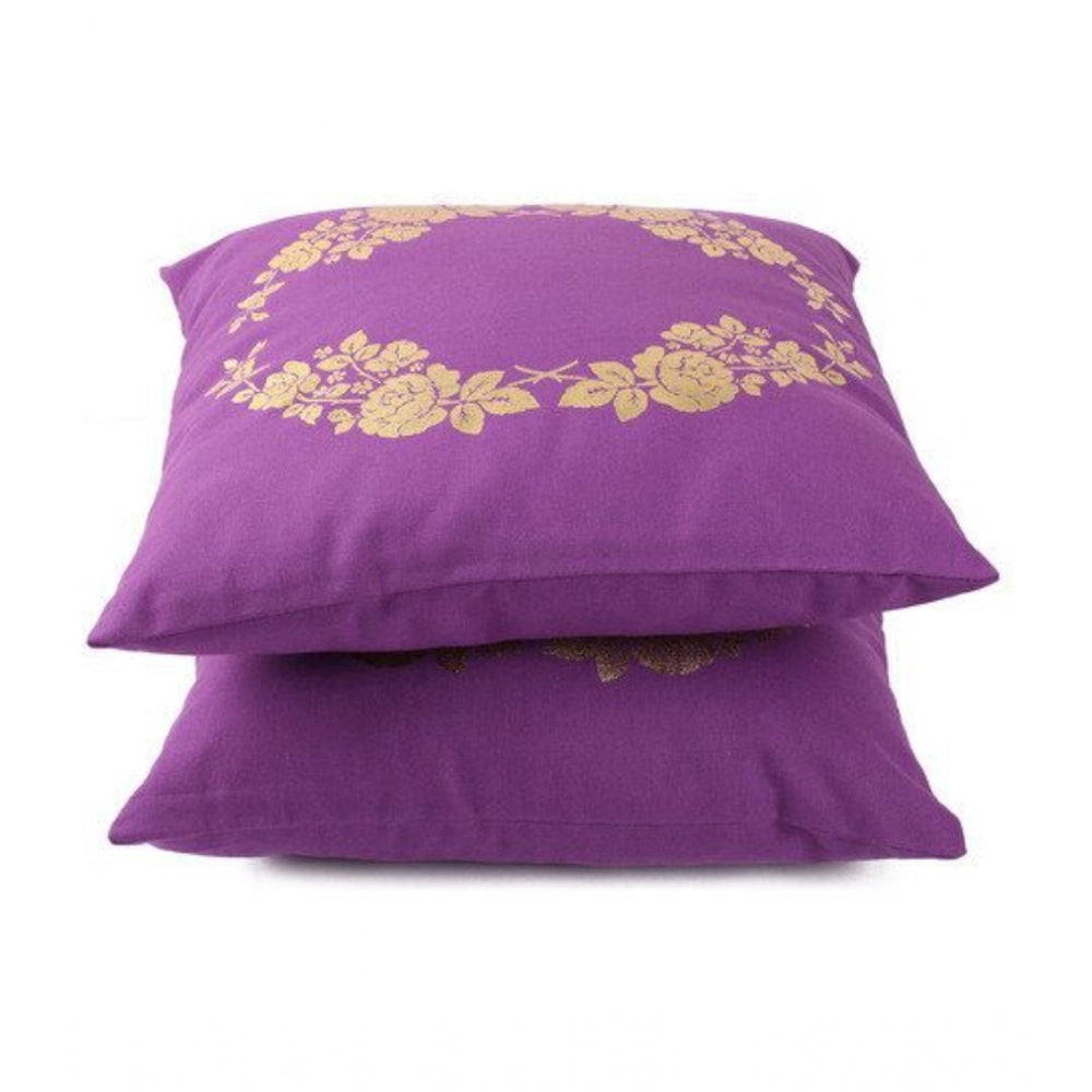 PKR Kart Pack Of_2 Cotton Printed Cushion Cover Sets (Purple, Size: 16x16 In)