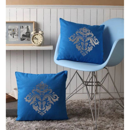 PKR Kart Pack Of_2 Cotton Printed Cushion Cover Sets (Blue, Size: 16x16 In)