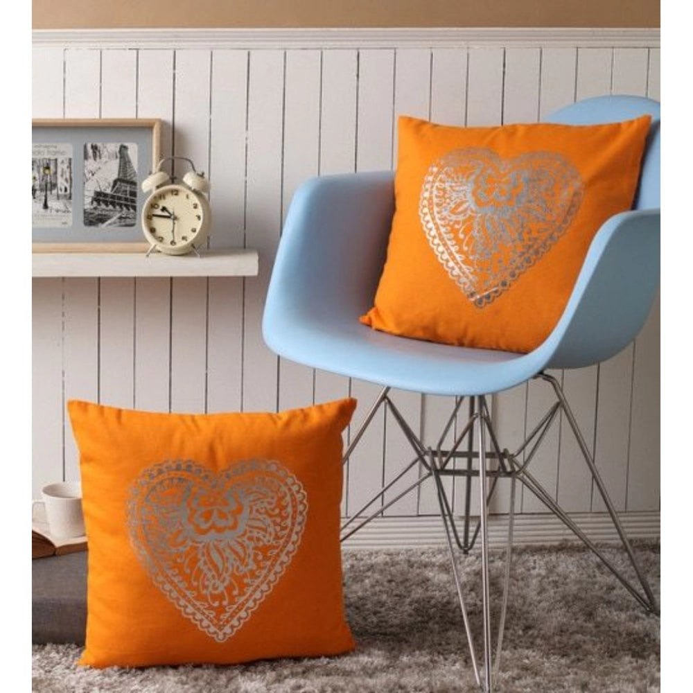 PKR Kart Pack Of_2 Cotton Printed Cushion Cover Sets (Mustard, Size: 16x16 In)