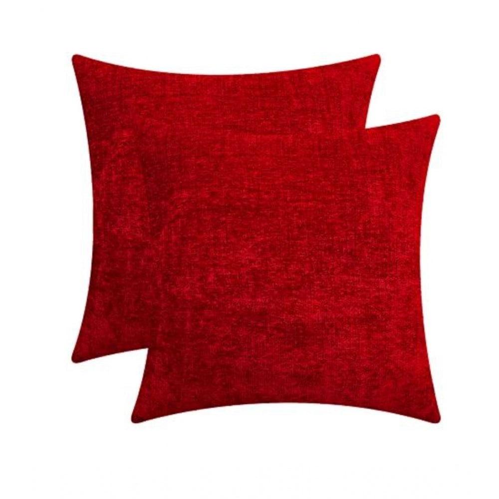 PKR Kart Pack Of_2 Chenille Checkered Cushion Covers (Red, Size: 20x20 In)
