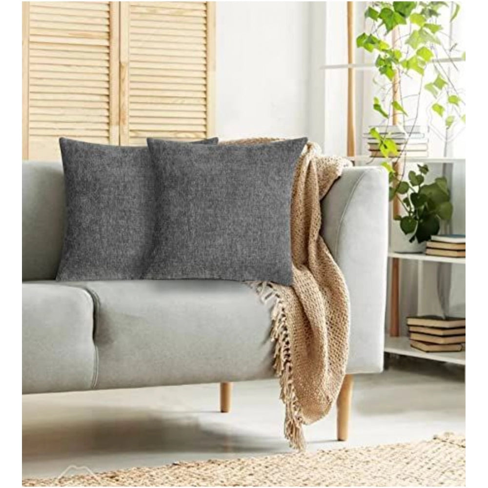 PKR Kart Pack Of_2 Chenille Checkered Cushion Covers (Grey, Size: 16x16 In)