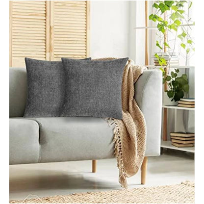 PKR Kart Pack Of_2 Chenille Checkered Cushion Covers (Grey, Size: 16x16 In)