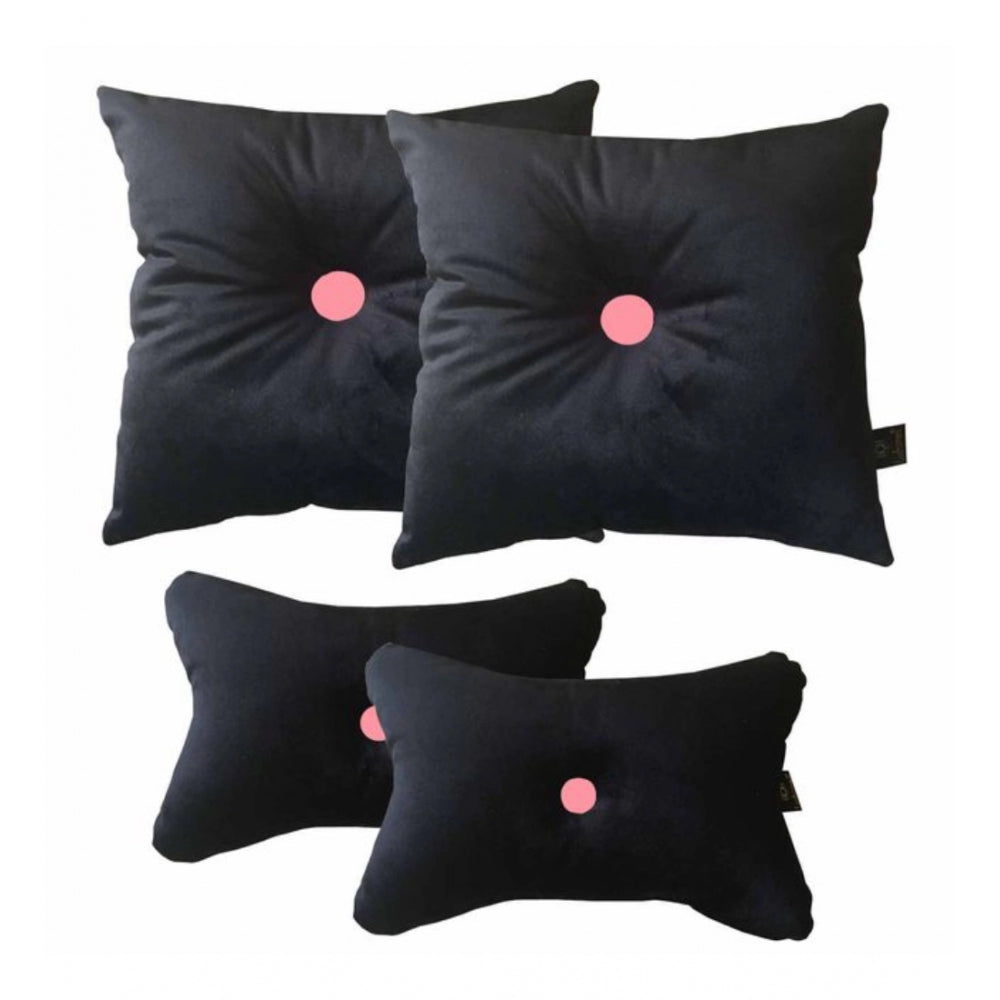 PKR Kart Pack Of_4 Polyester Solid Car Pillow Sets (Black &amp; Pink, Size: 12x12 In)