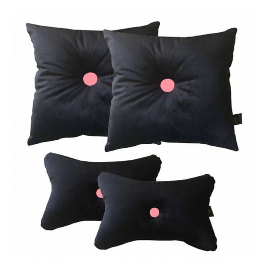 PKR Kart Pack Of_4 Polyester Solid Car Pillow Sets (Black &amp; Pink, Size: 12x12 In)