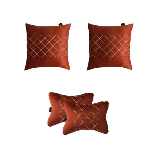 PKR Kart Pack Of_4 Faux Leather Printed Car Pillow Sets (Brown, Size: 12x12 In)