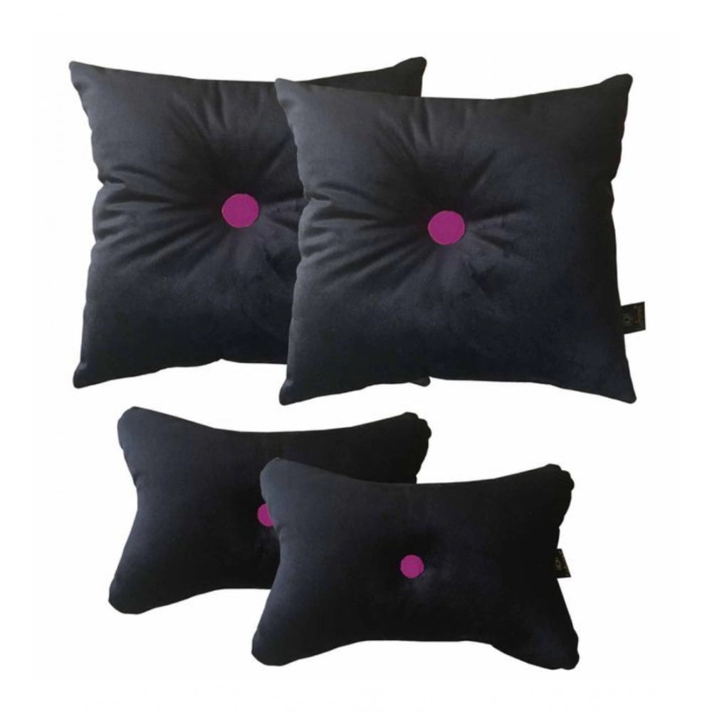 PKR Kart Pack Of_4 Polyester Solid Car Pillow Sets (Black &amp; Pink, Size: 12x12 In)