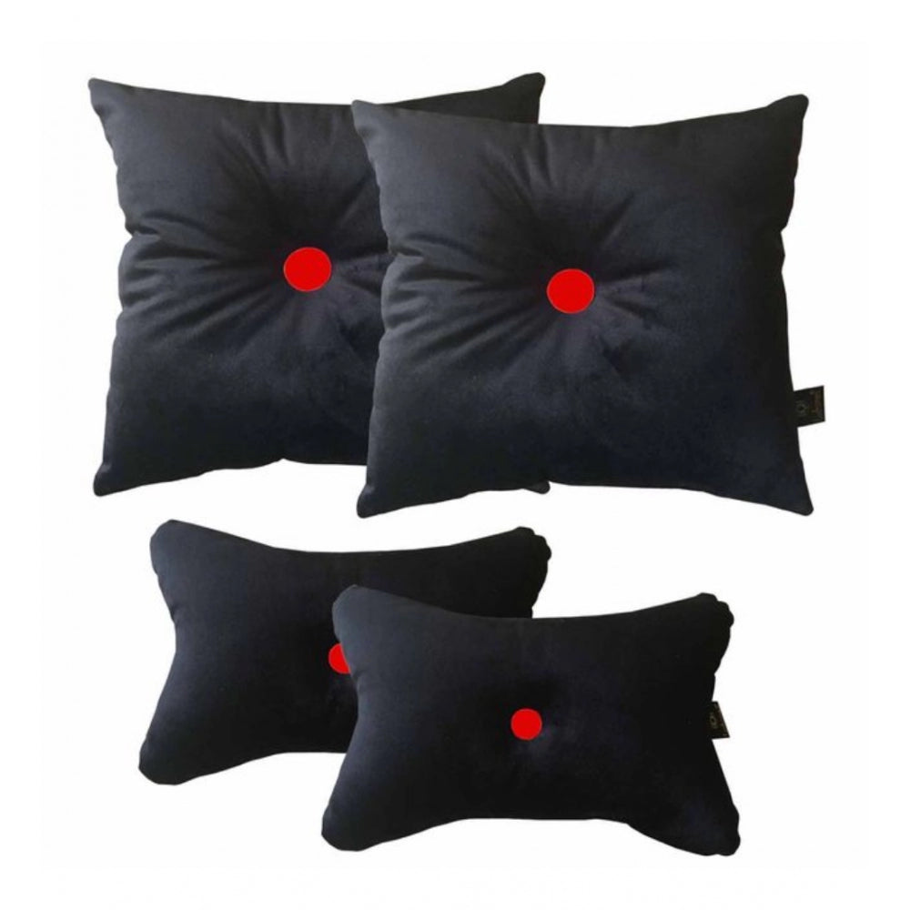 PKR Kart Pack Of_4 Polyester Solid Car Pillow Sets (Black &amp; Red, Size: 12x12 In)