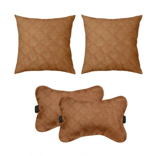 PKR Kart Pack Of_4 Polyester Printed Car Pillow Sets (Brown, Size: 12x12 In)