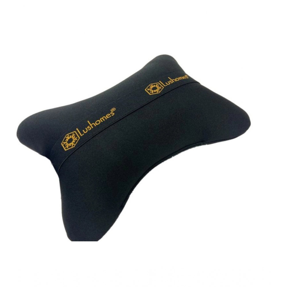 PKR Kart Pack Of_2 Polyester Solid Bone Neck Pillow (Black, Size: 7x11 In)