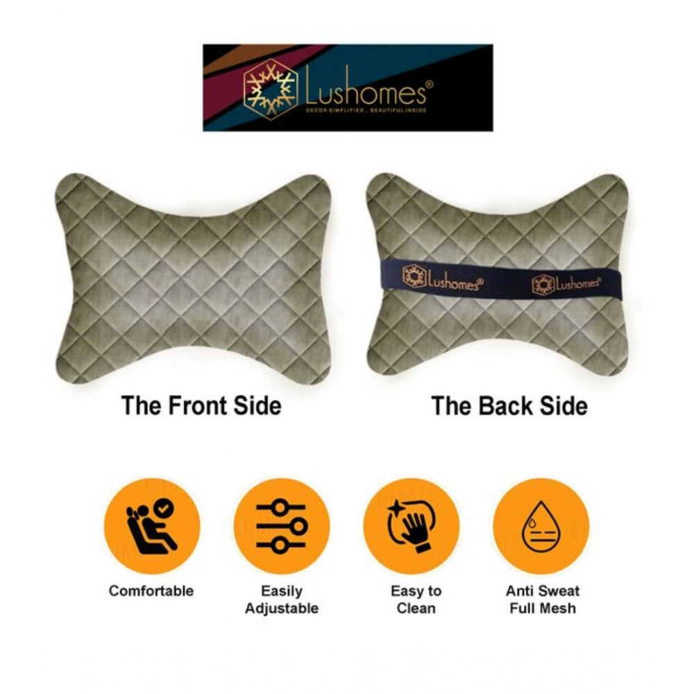 PKR Kart Pack Of_2 Wonder Foam Checked  Bone Neck Pillow (Grey, Size: 7x11 In)