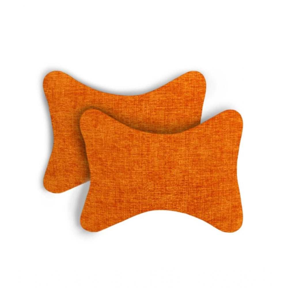 PKR Kart Pack Of_2 Polyester Solid Bone Neck Pillow (Orange, Size: 7x11 In)
