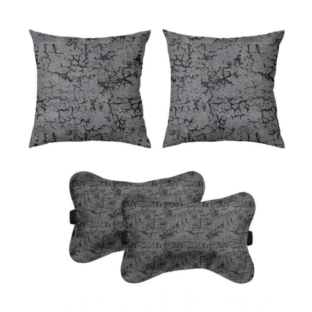 PKR Kart Pack Of_2 Velvet Printed Bone Neck Pillow (Grey, Size: 6x10 In)