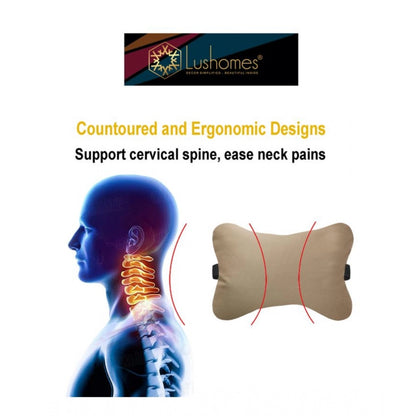 PKR Kart Pack Of_2 Faux Leather Solid Bone Neck Pillow (Cream sand, Size: 6x10 In)