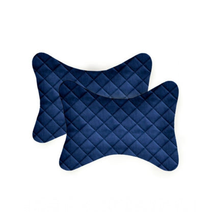 PKR Kart Pack Of_2 Velvet Checked  Bone Neck Pillow (Navy Blue, Size: 6x10 In)