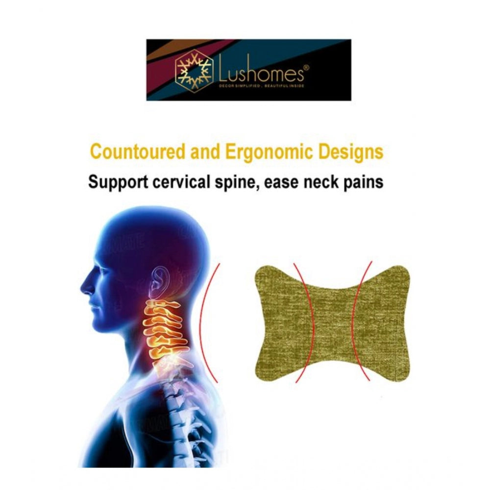 PKR Kart Pack Of_2 Polyester Solid Bone Neck Pillow (Green, Size: 7x11 In)