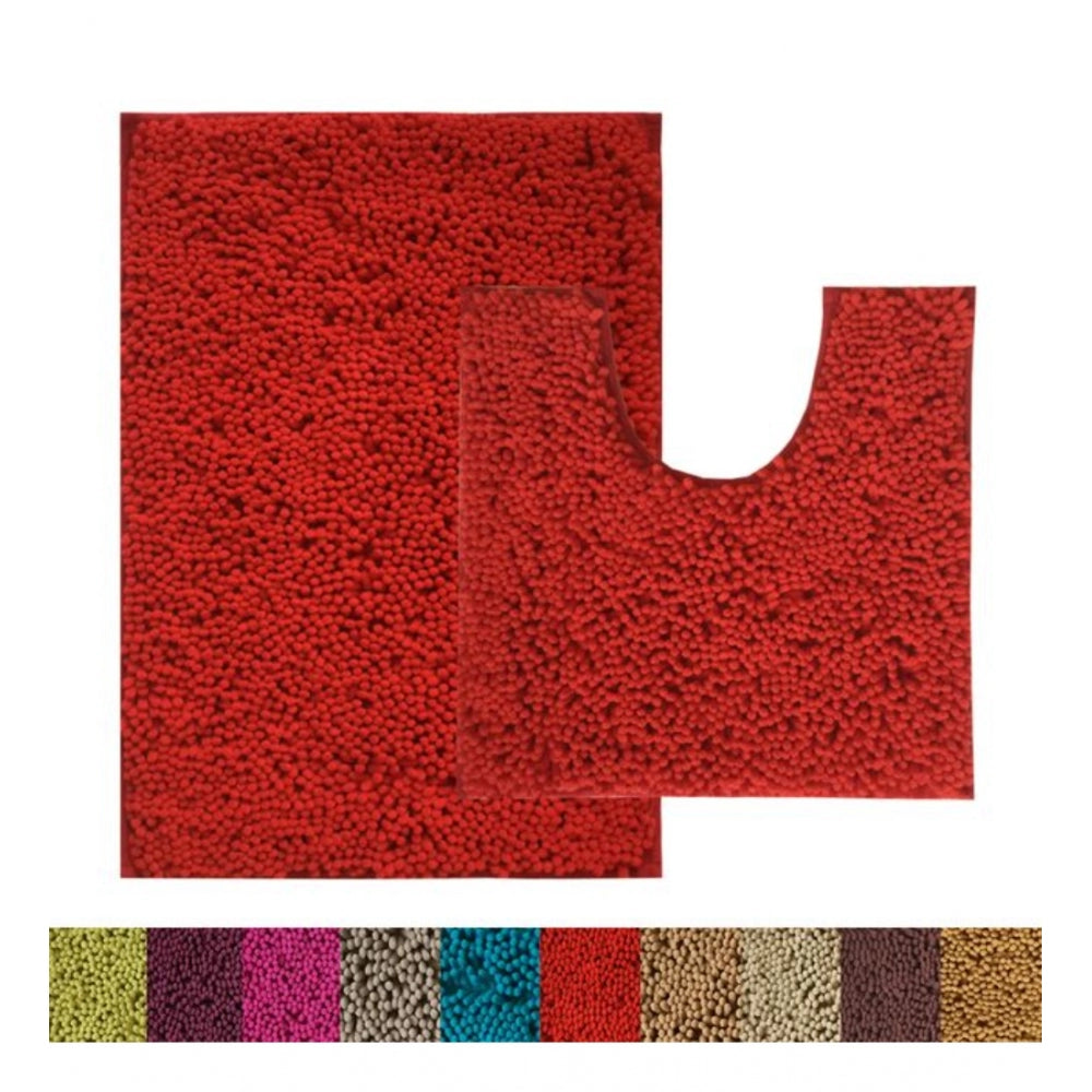 PKR Kart Polyester Knitted Bathmats Sets (Red, Size: 20x30 In)