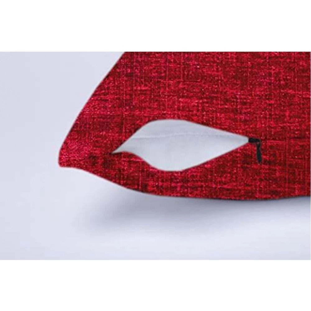 PKR Kart Pack Of_2 Chenille Checkered Cushion Covers (Red, Size: 20x20 In)