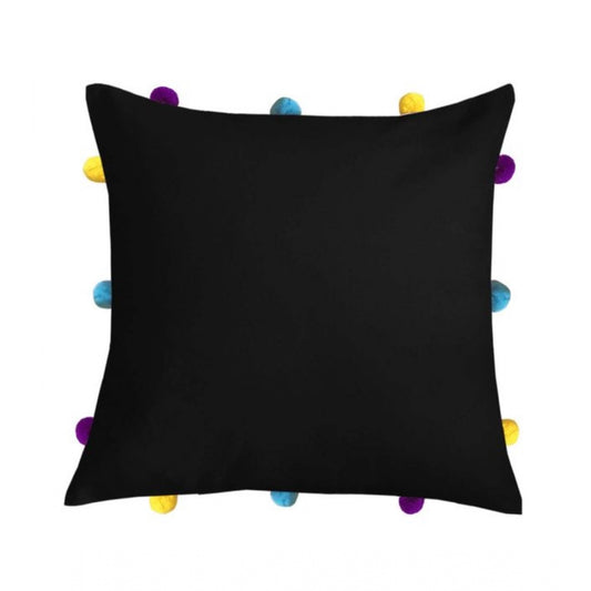 PKR Kart Cotton Solid Pom Pom Cushion Covers (Black, Size: 12x12 In)