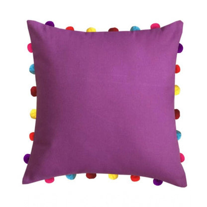 PKR Kart Cotton Solid Pom Pom Cushion Covers (Purple, Size: 18x18 In)