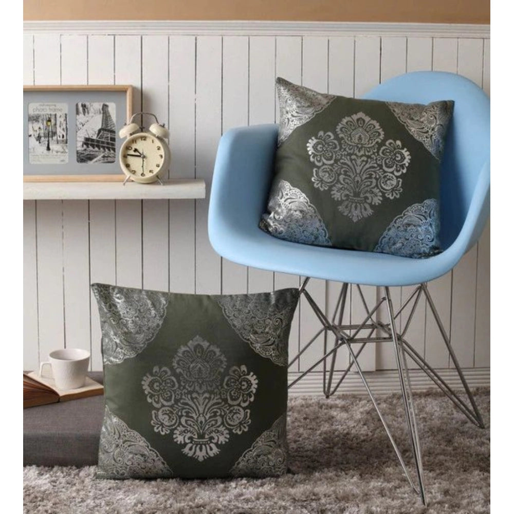 PKR Kart Pack Of_2 Cotton Printed Cushion Cover Sets (Green, Size: 16x16 In)