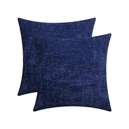 PKR Kart Pack Of_2 Chenille Checkered Cushion Covers (Navy Blue, Size: 18x18 In)