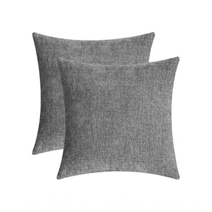 PKR Kart Pack Of_2 Chenille Checkered Cushion Covers (Grey, Size: 16x16 In)