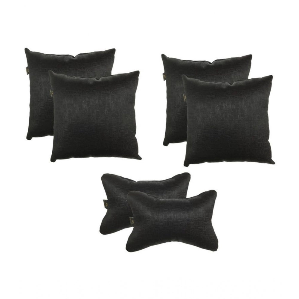 PKR Kart Pack Of_6 Polyester Solid Car Pillow Sets (Black, Size: 12x12 In)