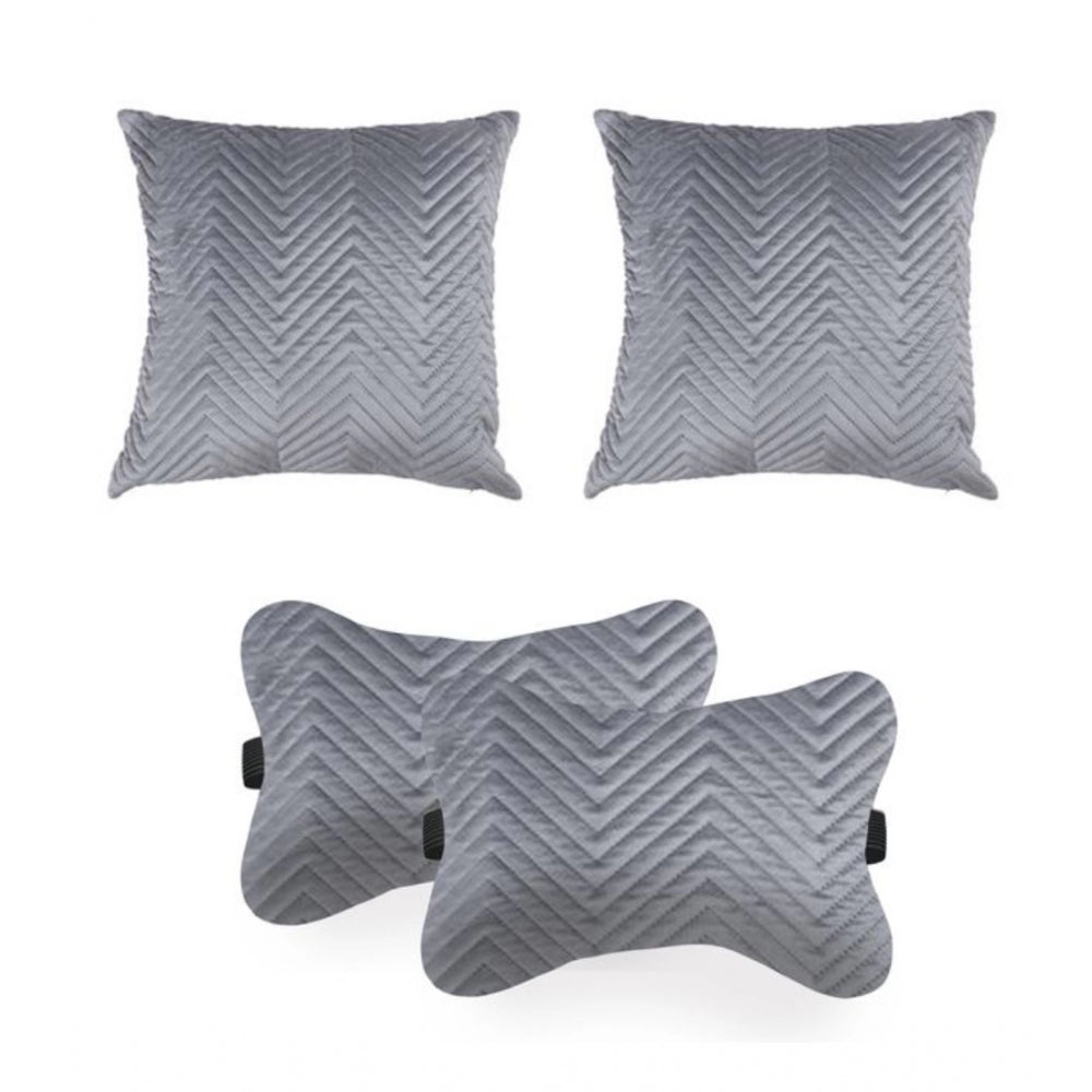PKR Kart Pack Of_4 Velvet zig zag Car Pillow Sets (Grey, Size: 12x12 In)
