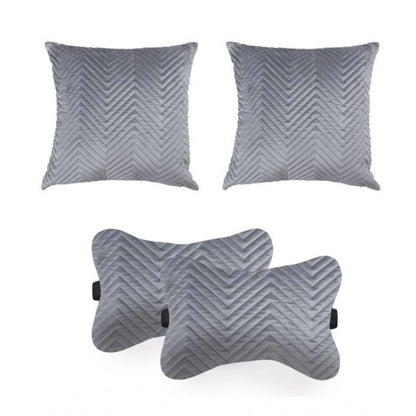 PKR Kart Pack Of_4 Velvet zig zag Car Pillow Sets (Grey, Size: 12x12 In)