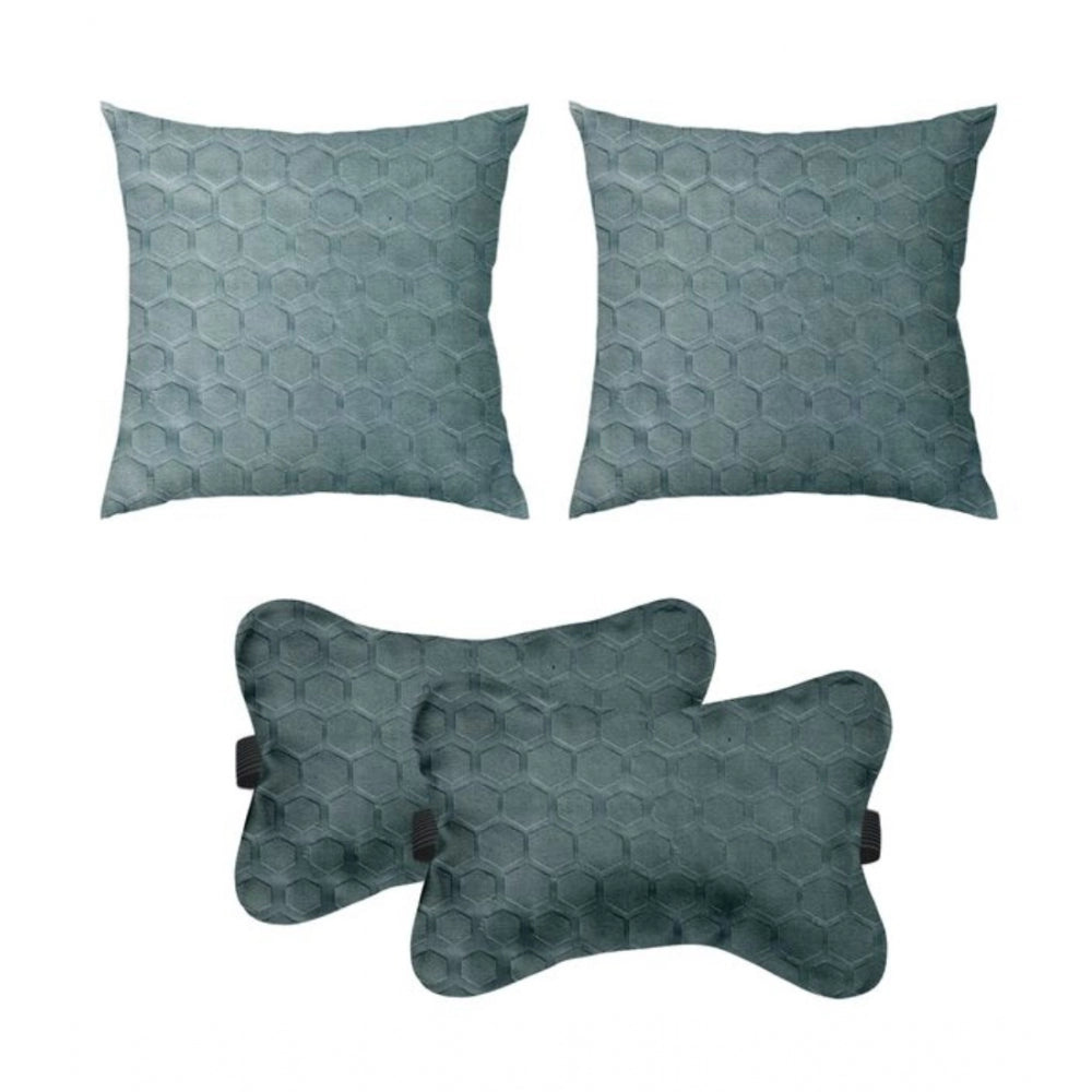 PKR Kart Pack Of_4 Polyester Printed Car Pillow Sets (Grey, Size: 12x12 In)