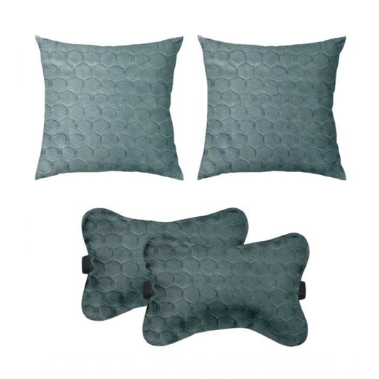 PKR Kart Pack Of_4 Polyester Printed Car Pillow Sets (Grey, Size: 12x12 In)