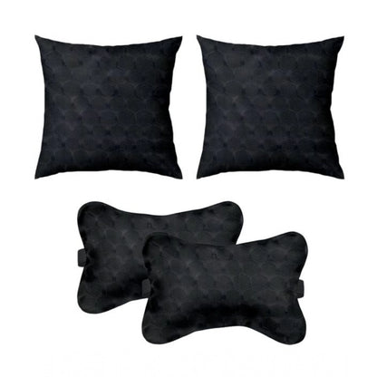 PKR Kart Pack Of_4 Polyester Printed Car Pillow Sets (Black, Size: 12x12 In)