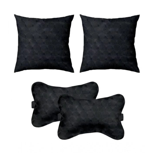 PKR Kart Pack Of_4 Polyester Printed Car Pillow Sets (Black, Size: 12x12 In)