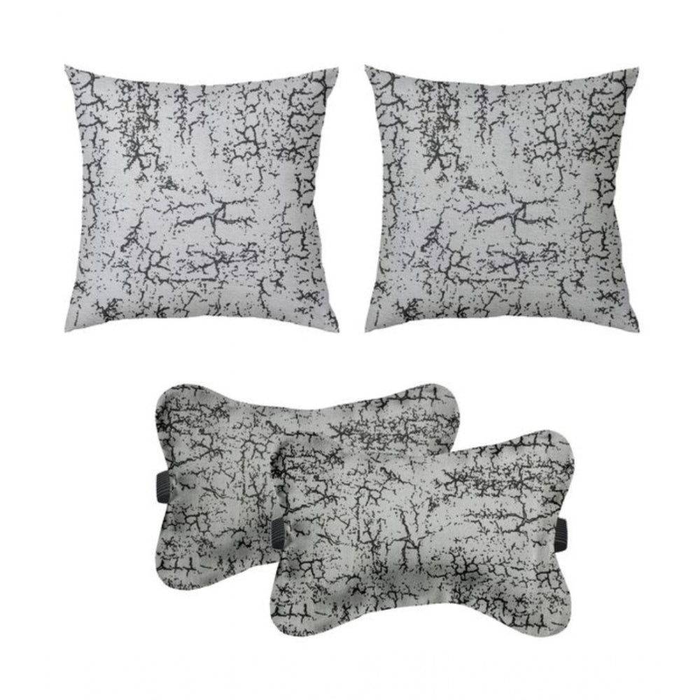 PKR Kart Pack Of_4 Velvet Printed Car Pillow Sets (Grey, Size: 12x12 In)
