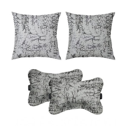 PKR Kart Pack Of_4 Velvet Printed Car Pillow Sets (Grey, Size: 12x12 In)