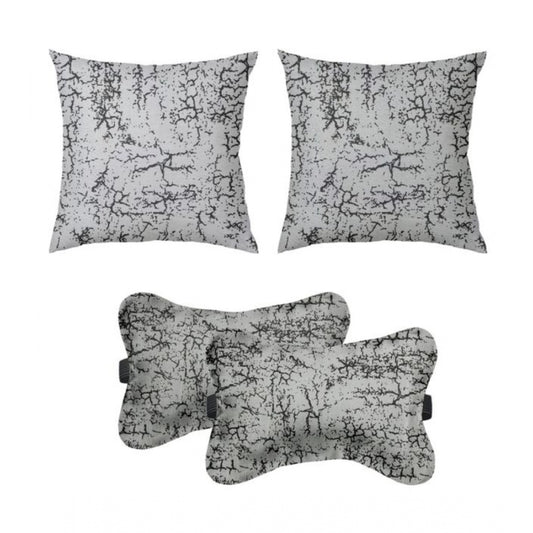 PKR Kart Pack Of_4 Velvet Printed Car Pillow Sets (Grey, Size: 12x12 In)