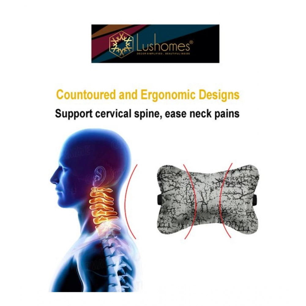 PKR Kart Pack Of_2 Velvet Printed Bone Neck Pillow (Dark Grey, Size: 6x10 In)