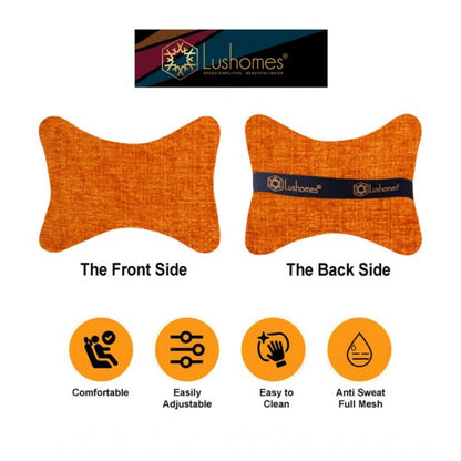 PKR Kart Pack Of_2 Polyester Solid Bone Neck Pillow (Orange, Size: 7x11 In)