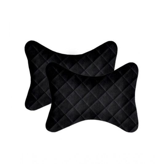 PKR Kart Pack Of_2 Velvet Checked  Bone Neck Pillow (Black, Size: 6x10 In)