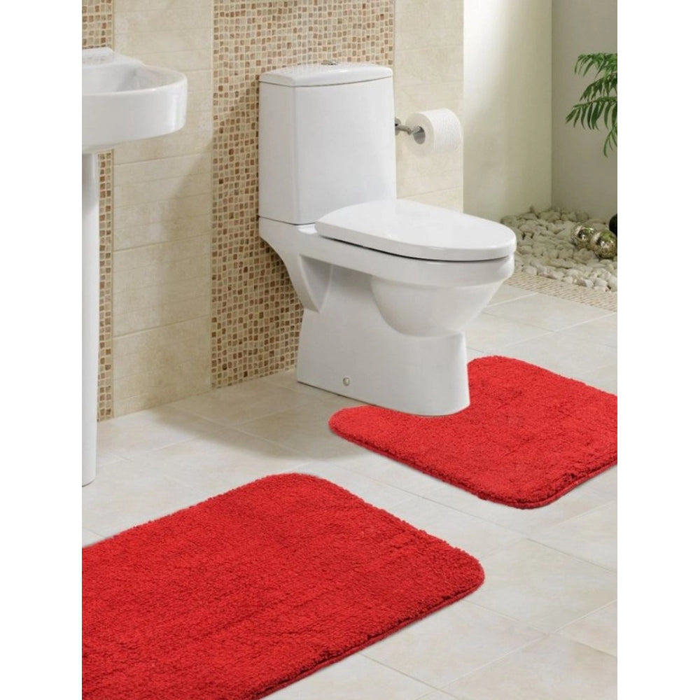 PKR Kart Polyester Solid Bathmats Sets (Red, Size: 20x30 In)
