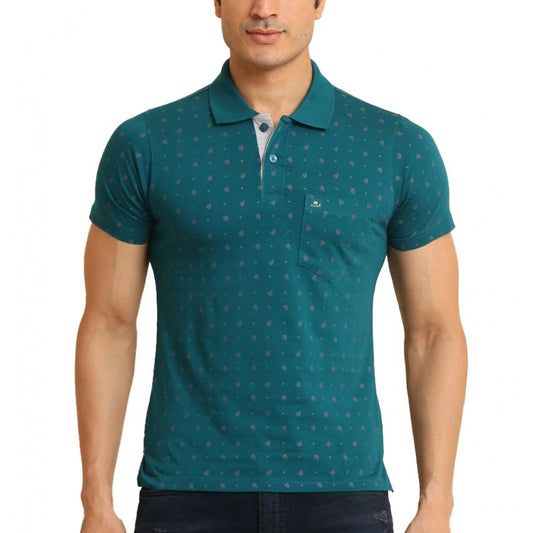 PKRKART Men's Casual Cotton Printed Polo Neck Half Sleeve T-Shirt (Green)