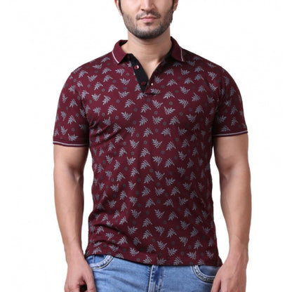 PKRKART Men's Casual Cotton Printed Polo Neck Half Sleeve T-Shirt (Plum)