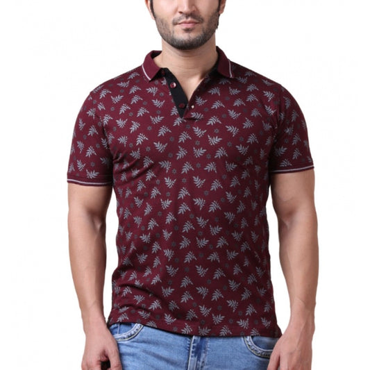 PKRKART Men's Casual Cotton Printed Polo Neck Half Sleeve T-Shirt (Plum)