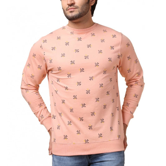 PKRKART Men's Casual Cotton Printed Round Neck Full Sleeve Sweat T-Shirt (Peach)