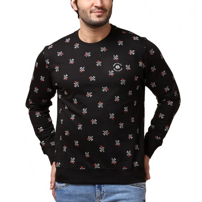 PKRKART Men's Casual Cotton Printed Round Neck Full Sleeve Sweat T-Shirt (Black)
