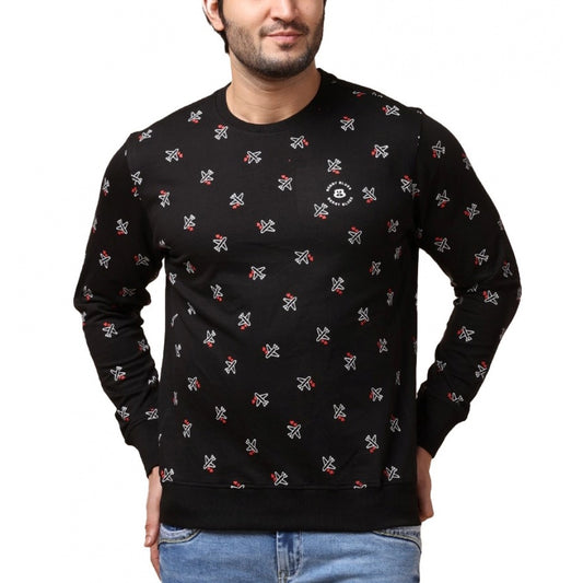 PKRKART Men's Casual Cotton Printed Round Neck Full Sleeve Sweat T-Shirt (Black)