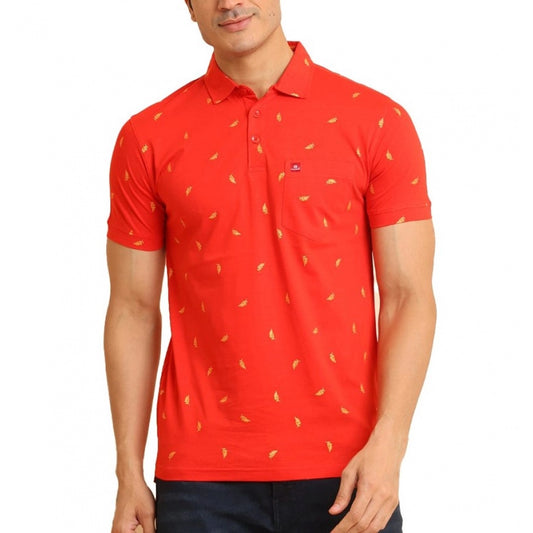 PKRKART Men's Casual Cotton Printed Polo Neck Half Sleeve T-Shirt (Red)